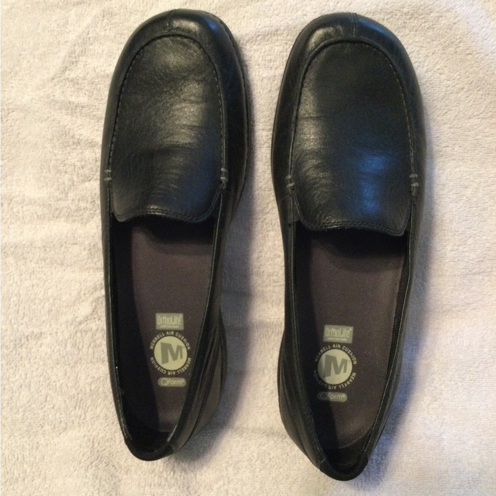Black Leather Slip-On Loafers for Women